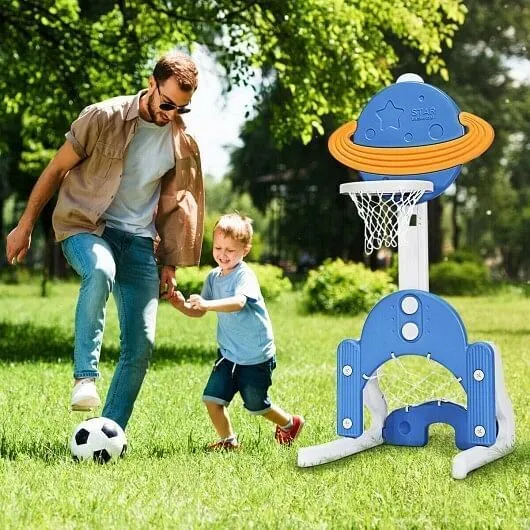 3 in 1 Height Adjustable Kids Basketball Hoop Set with Balls-Blue - Color: Blue