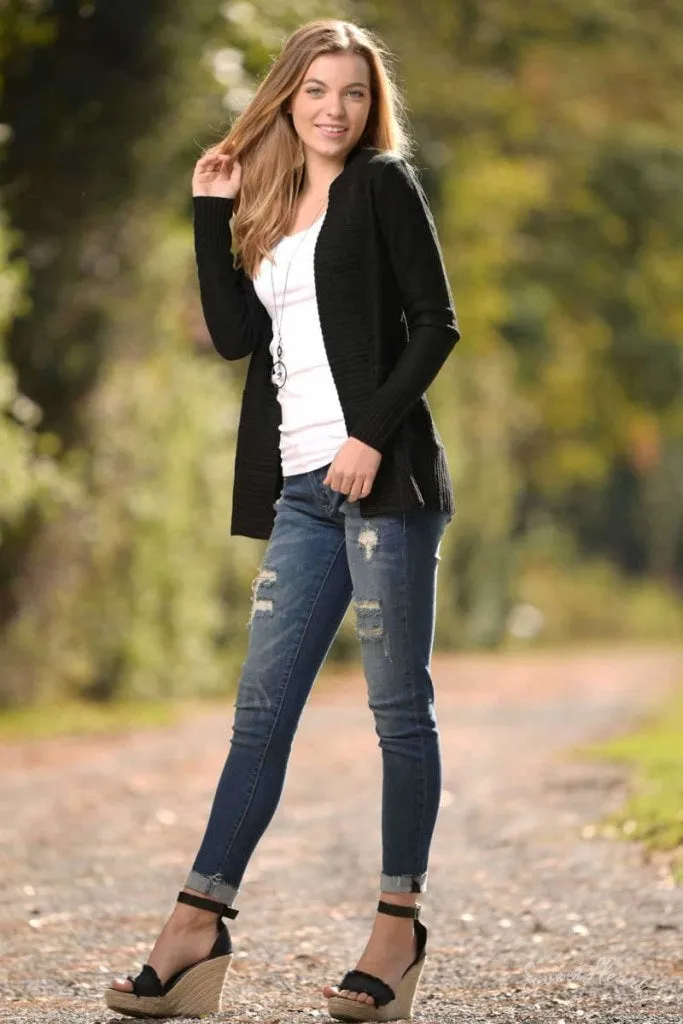 All Eyes On You - Black Knit Cardigan Sweater