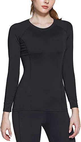 ATHLIO Women's Compression Active Long Sleeve T-Shirts Cool Dry Baselayer, 2pack(bfd21) - Black/Black, X-Large