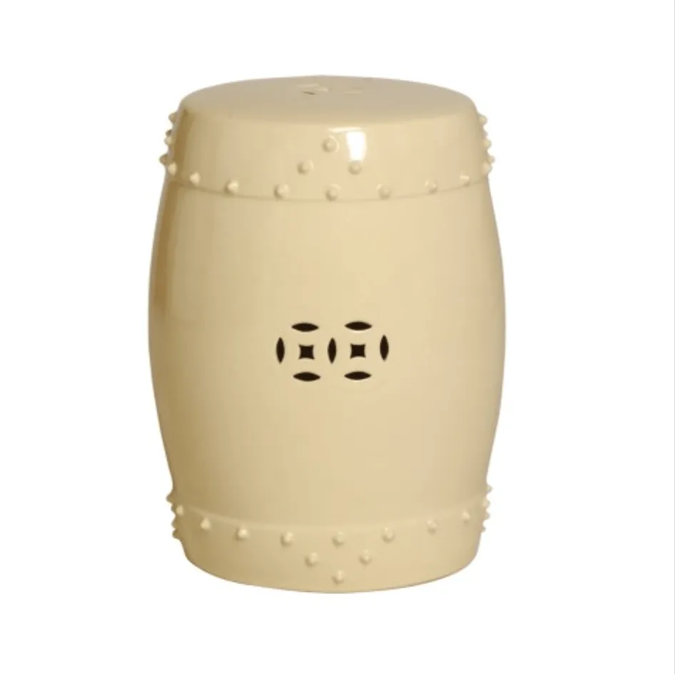 Classic Drum Garden Stool -  Cream