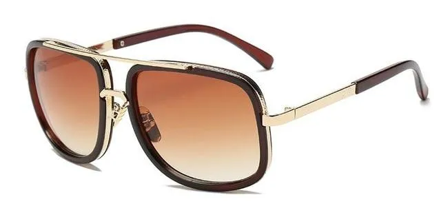 Flat Top Mirror Sun Glasses Square Gold Male Superstar Oversized Men Sunglasses