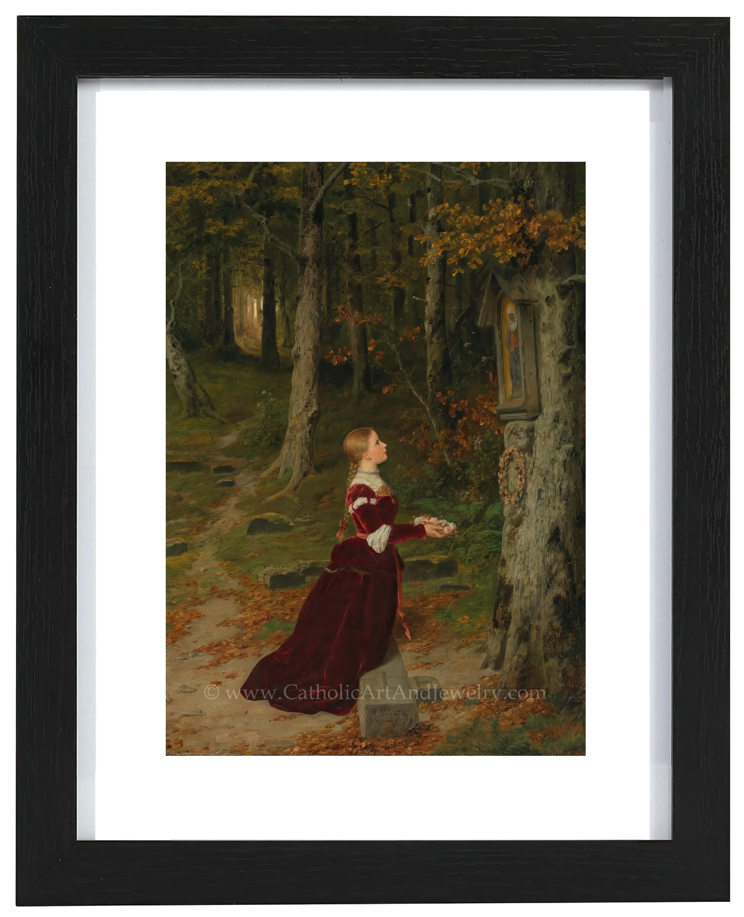 Girl Praying with a Rose Garland – Hubert Salentin – Catholic Art – Catholic Gift – Archival Quality