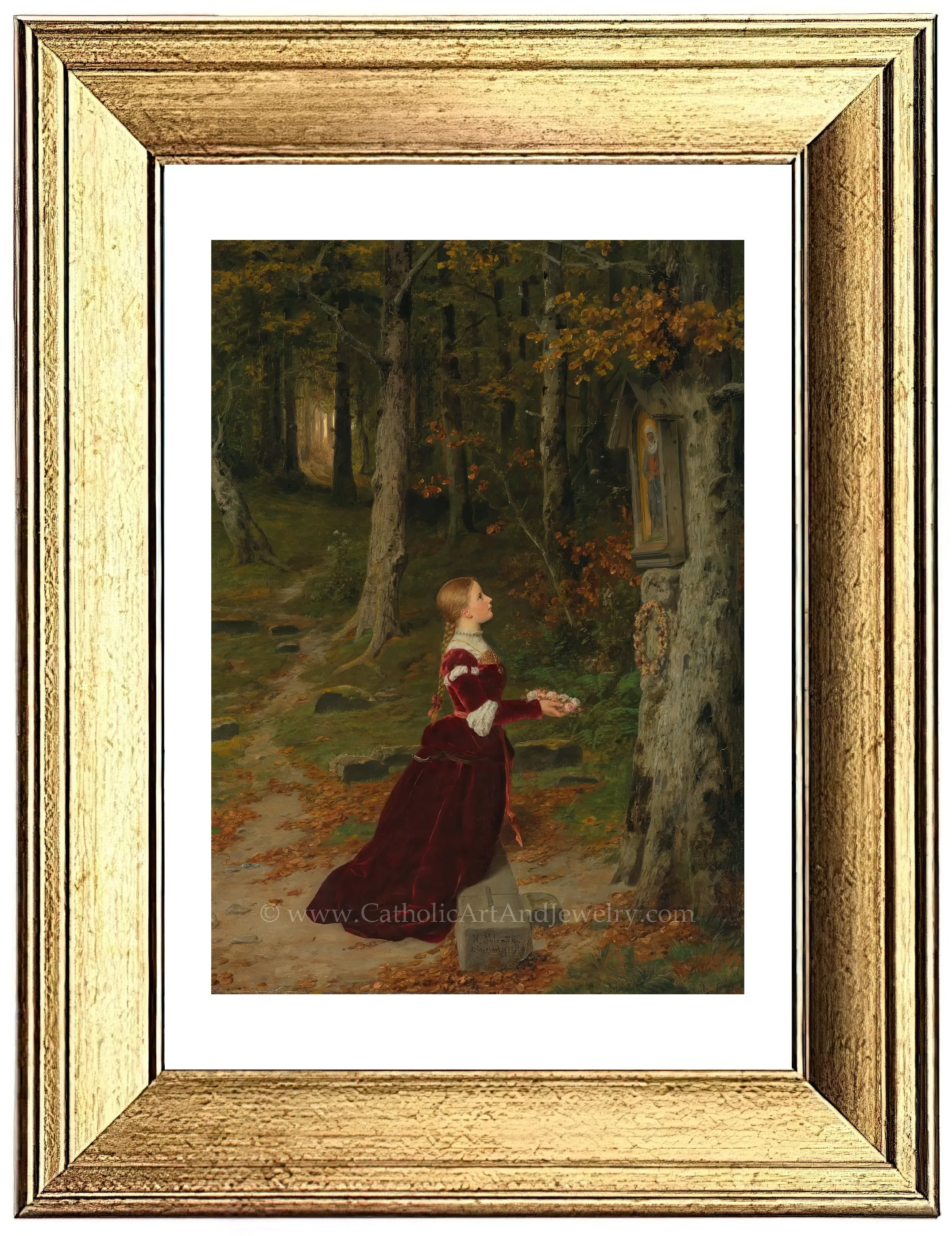 Girl Praying with a Rose Garland – Hubert Salentin – Catholic Art – Catholic Gift – Archival Quality