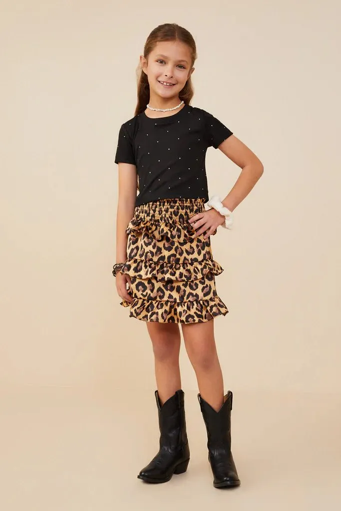 Girls Leopard Print Tiered Skirt
