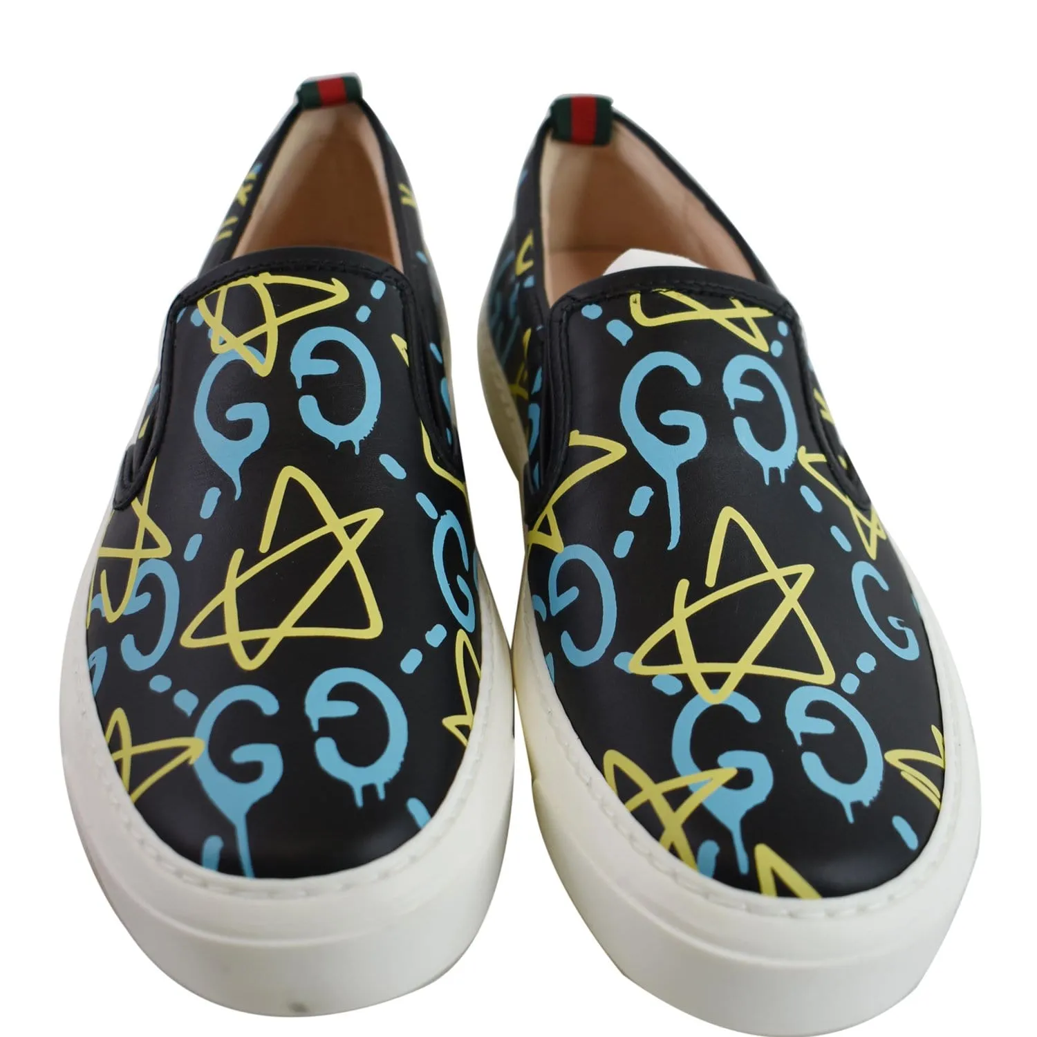GUCCI Ghost Print Smooth Leather Slip-On Sneakers Black Size 9 - Last Call
