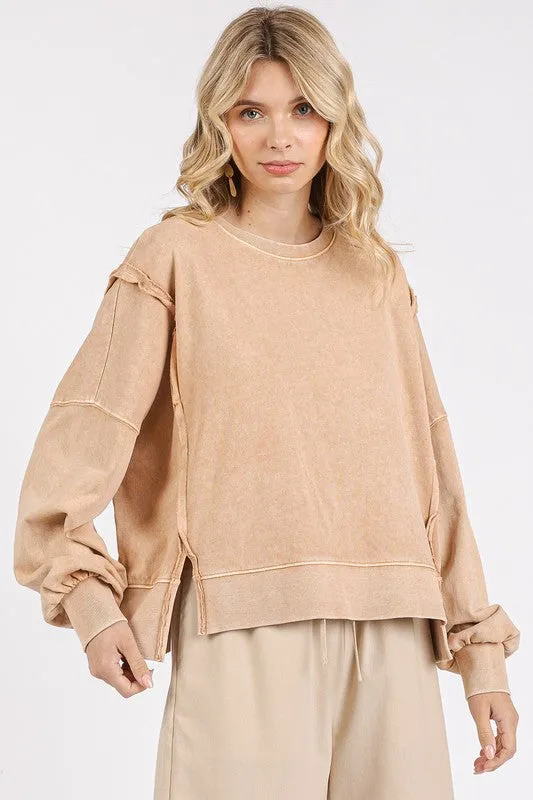 Hazel Blues® |  Mittoshop Side Slit Exposed Seam Round Neck Sweatshirt