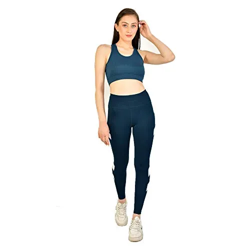 Kopykat Fourway Lycra Spandex Highwaist Sports Gym Yoga Tights for Women (kop-51) (Airforce Blue - 3XL)