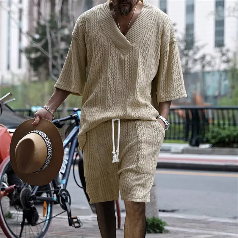 Men's Fashionable V-Neck Short-Sleeved Suit