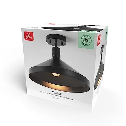 NEW Globe Electric 60000021 1-Light Outdoor Flush Mount Ceiling Light, Matte Black, Metal Shade, Weather Resistant, E26 Bulb, Outdoor Light Fixture, Front Porch Décor, Outdoor Lighting, Porch Light!