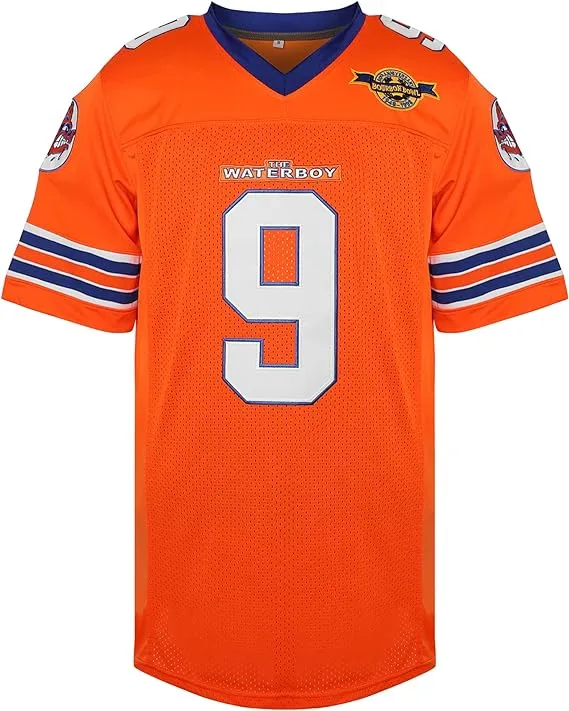 NEW MESOSPERO Bobby Boucher Football Jersey 9 The Waterboy Adam Sandler Mud Dogs Bourbon Bowl Movie Jersey White Orange, Sz L