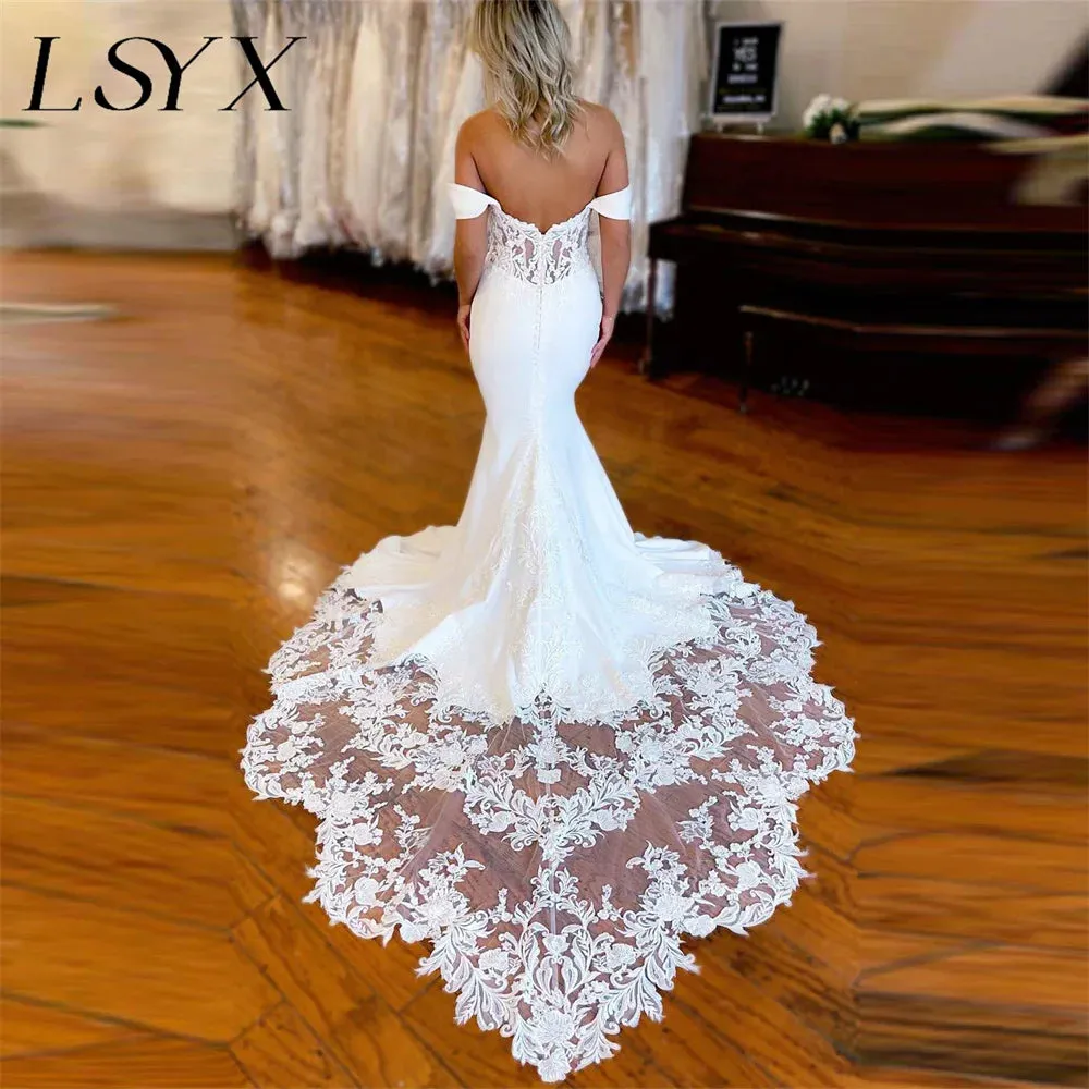 Off-Shoulder Sweetheart Crepe Mermaid Wedding Dress