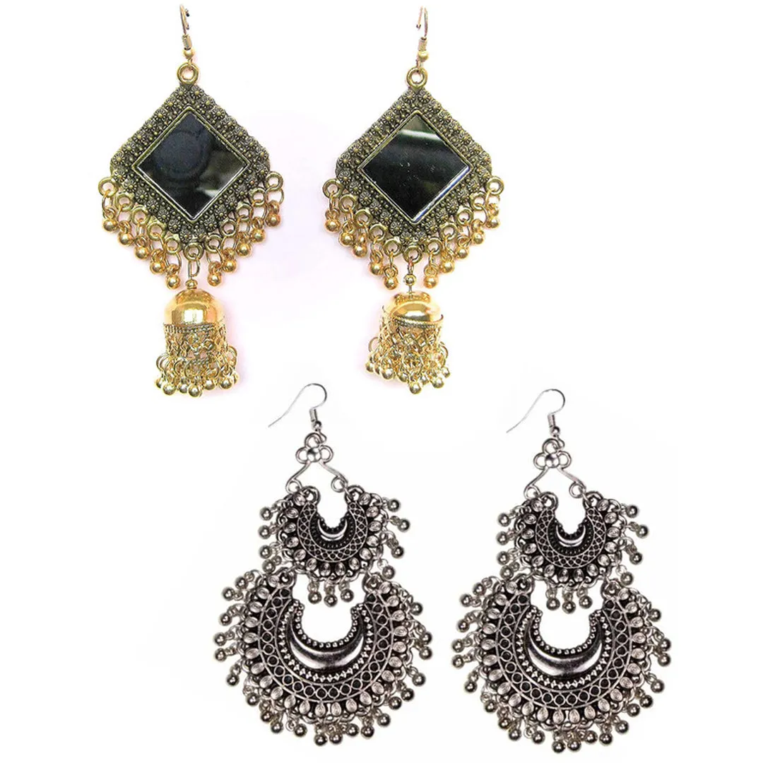 Pack of 2 Silver Chandbali and Square Mirror Jhumki