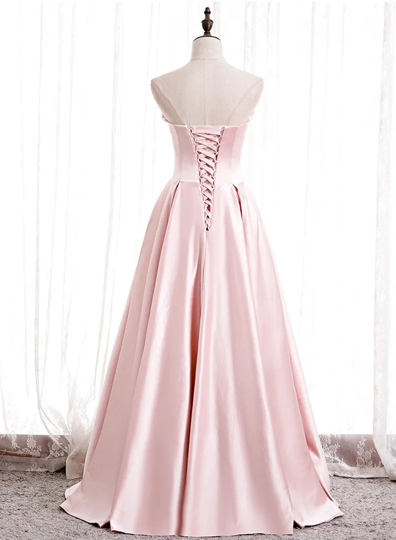 Pink Satin with Tulle A-line Floor Legnth Prom Dress, Fashionable Pink Party Dress