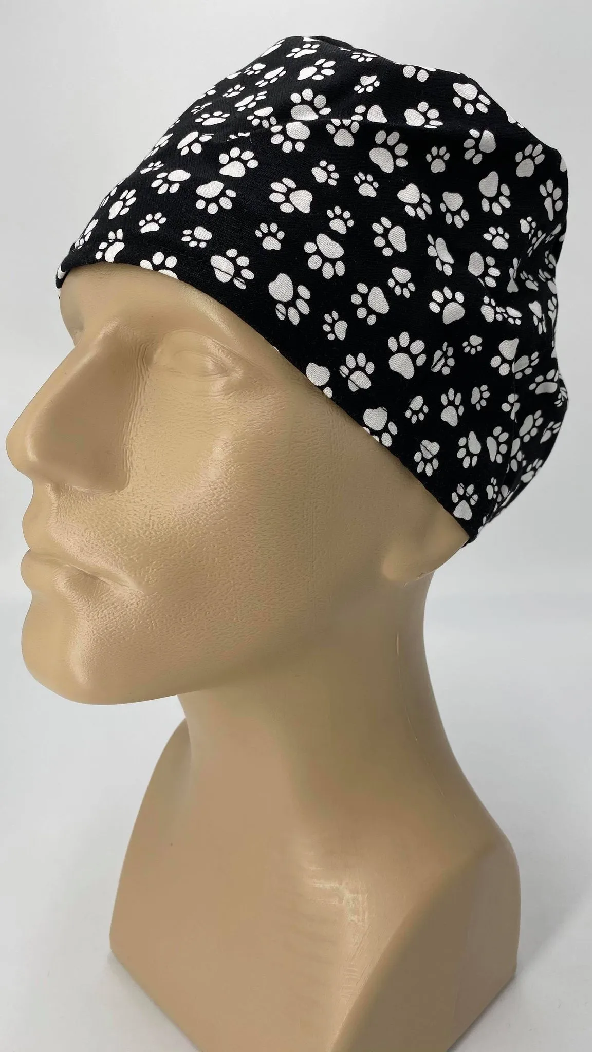 Scrub Cap Medical Surgeon Head Cover Surgical Hat Nurse Nursing Operating Room, Black White Paws