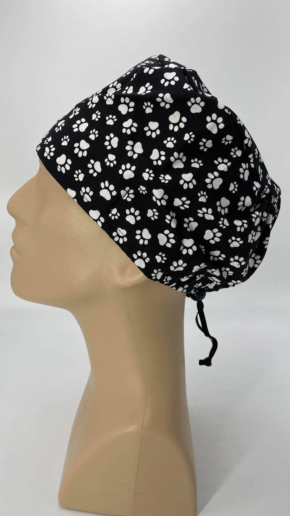Scrub Cap Medical Surgeon Head Cover Surgical Hat Nurse Nursing Operating Room, Black White Paws