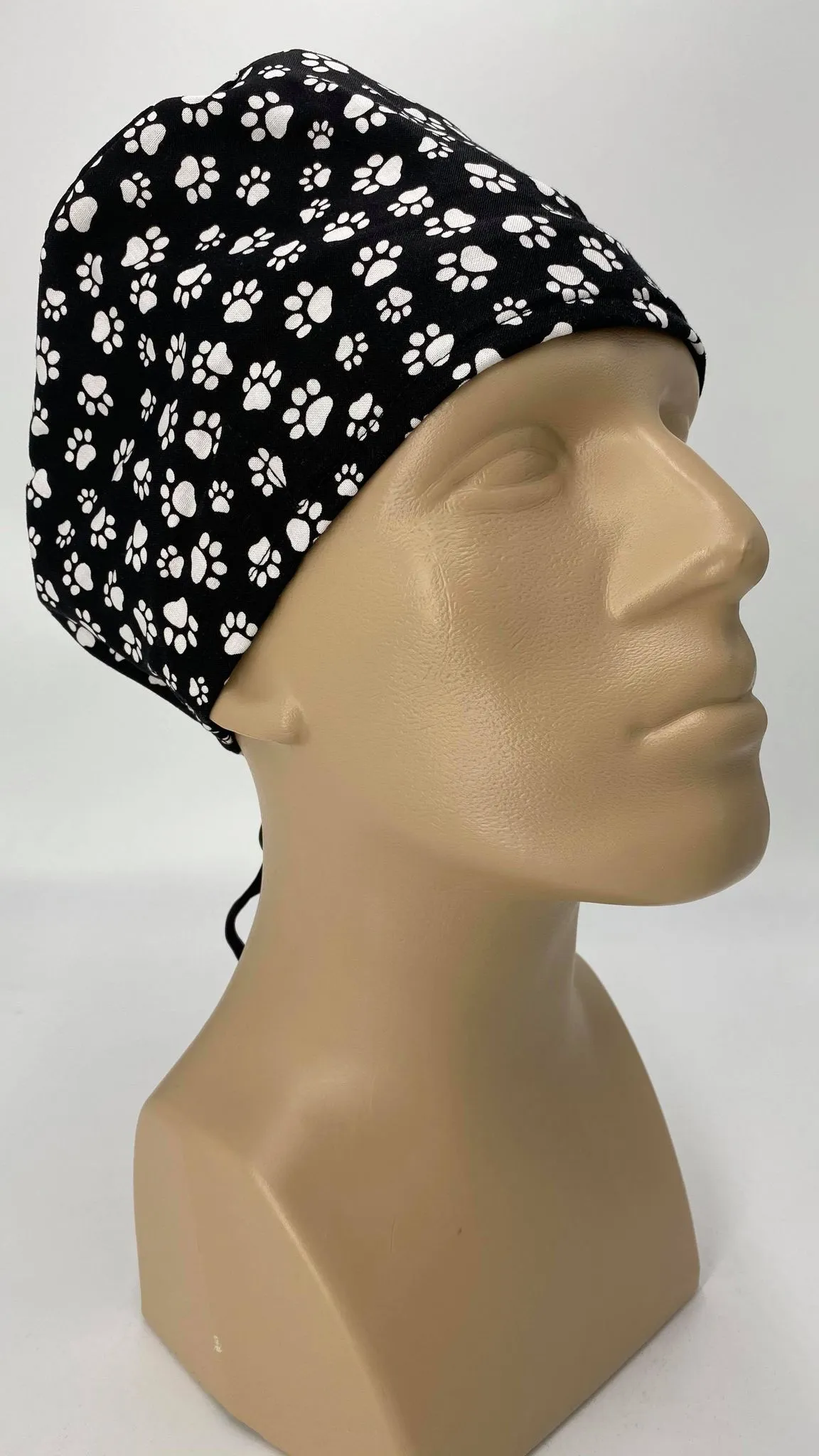 Scrub Cap Medical Surgeon Head Cover Surgical Hat Nurse Nursing Operating Room, Black White Paws