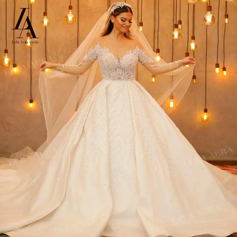 Wedding Dress Beaded Backless A-Line Princess Bride Gown