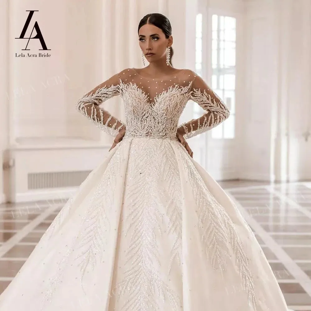 Wedding Dress Beaded Backless A-Line Princess Bride Gown