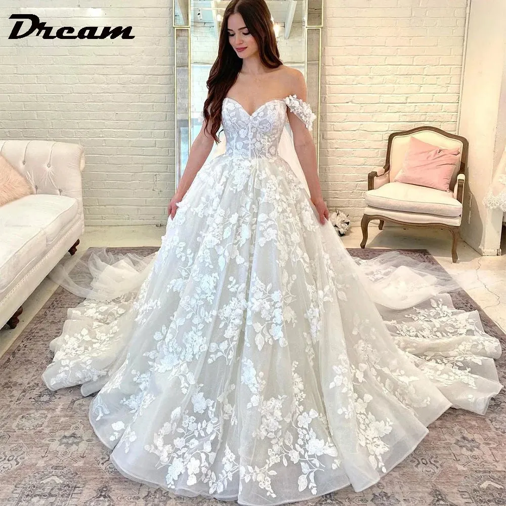 Wedding Dresses For Women Off the Shoulder Sweetheart Lace Appliques